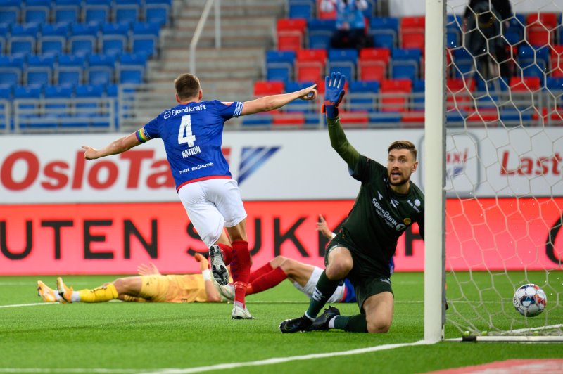 Jonatan Tollås Nation setter inn 1-1 mot Glimt (Foto: Morten Mitchell Larød / SPORTFOTO)