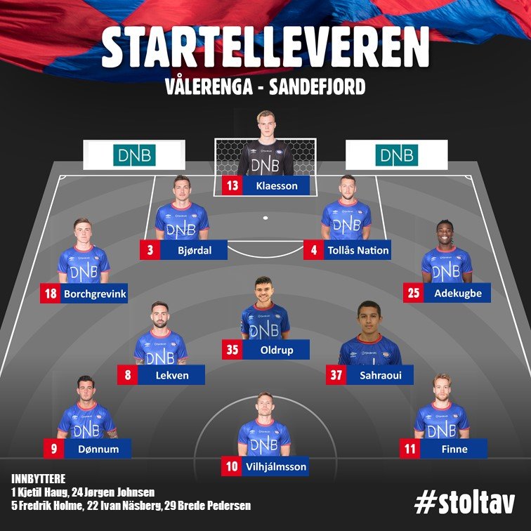 Vålerengas startellever mot Sandefjord, med Tollås som kaptein.